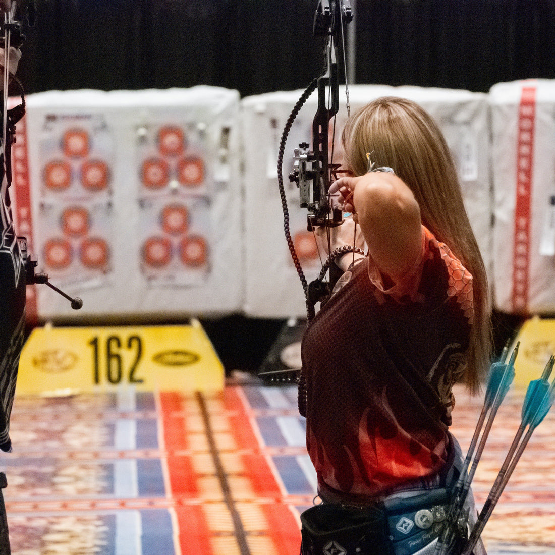 Competition line at a major indoor archery tournament