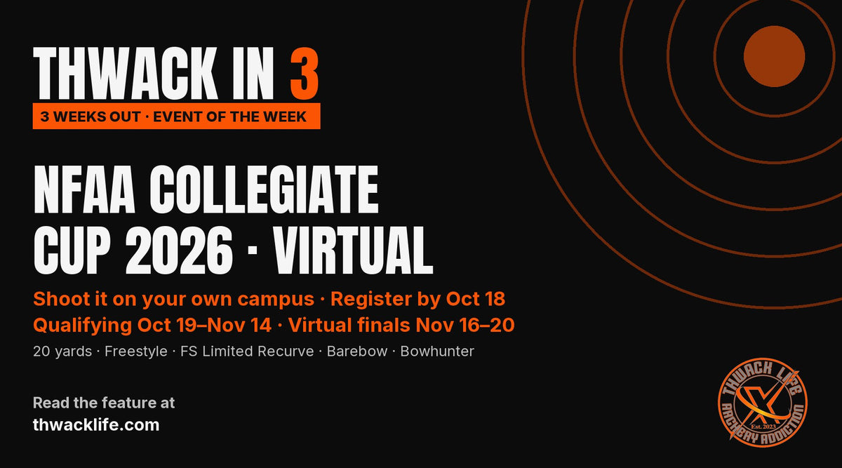 Thwack in 3: NFAA Collegiate Cup 2026, virtual. Register by October 18, qualifying October 19 to November 14, finals November 16 to 20