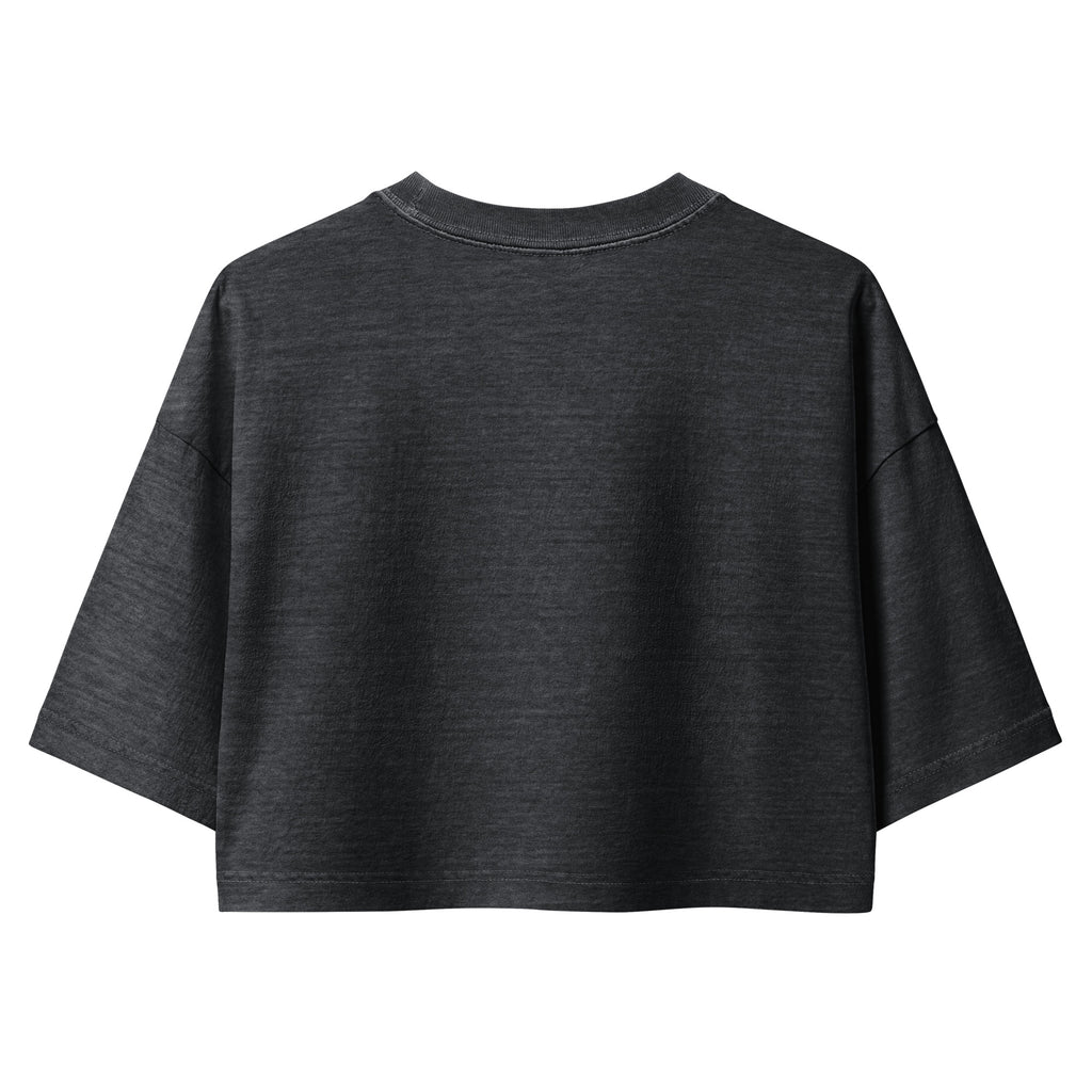 I'd Thwack That Cropped Tee in Washed Black, flat back view