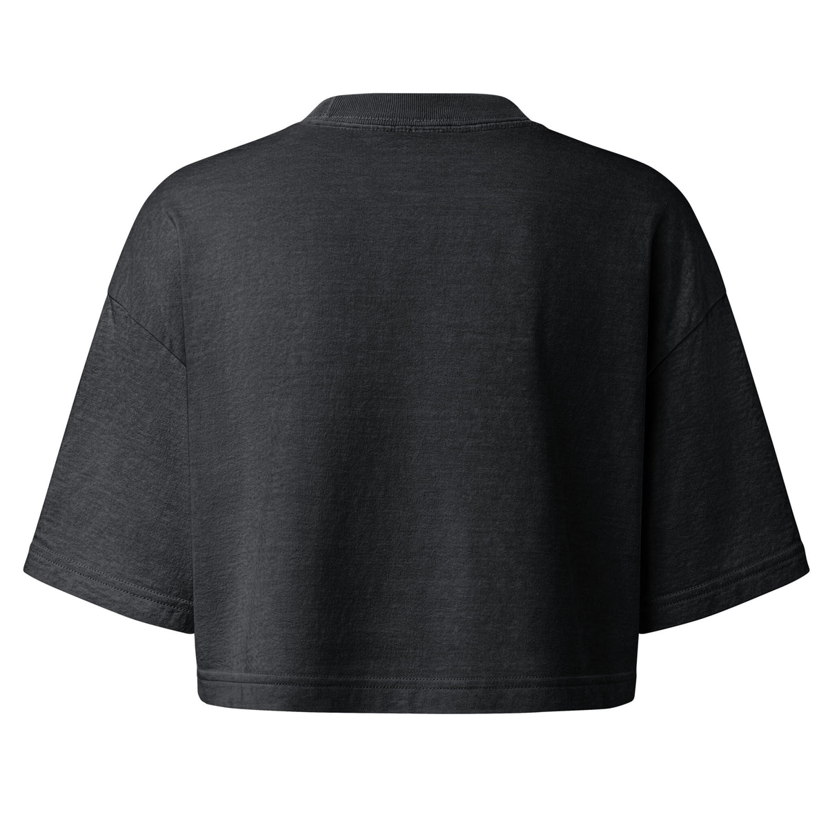 I'd Thwack That Cropped Tee in Washed Black, flat back view