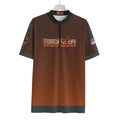 Thwack Life Archery Addiction Shooter Jersey in brown hex, front view with the Thwack Life Archery Addiction wordmark across the chest and US flag on the sleeve