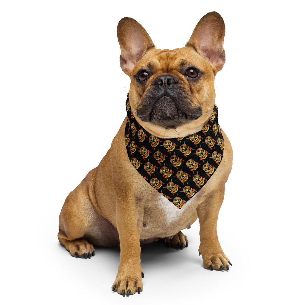 Sugar Skull Bandana, small size worn by a dog