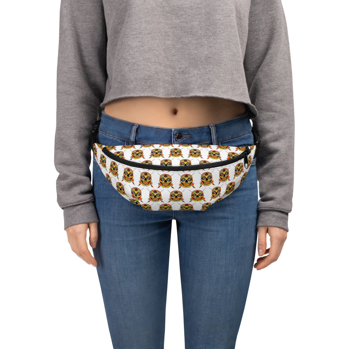 Sugar Skull Cross-Body Bag, worn at the waist
