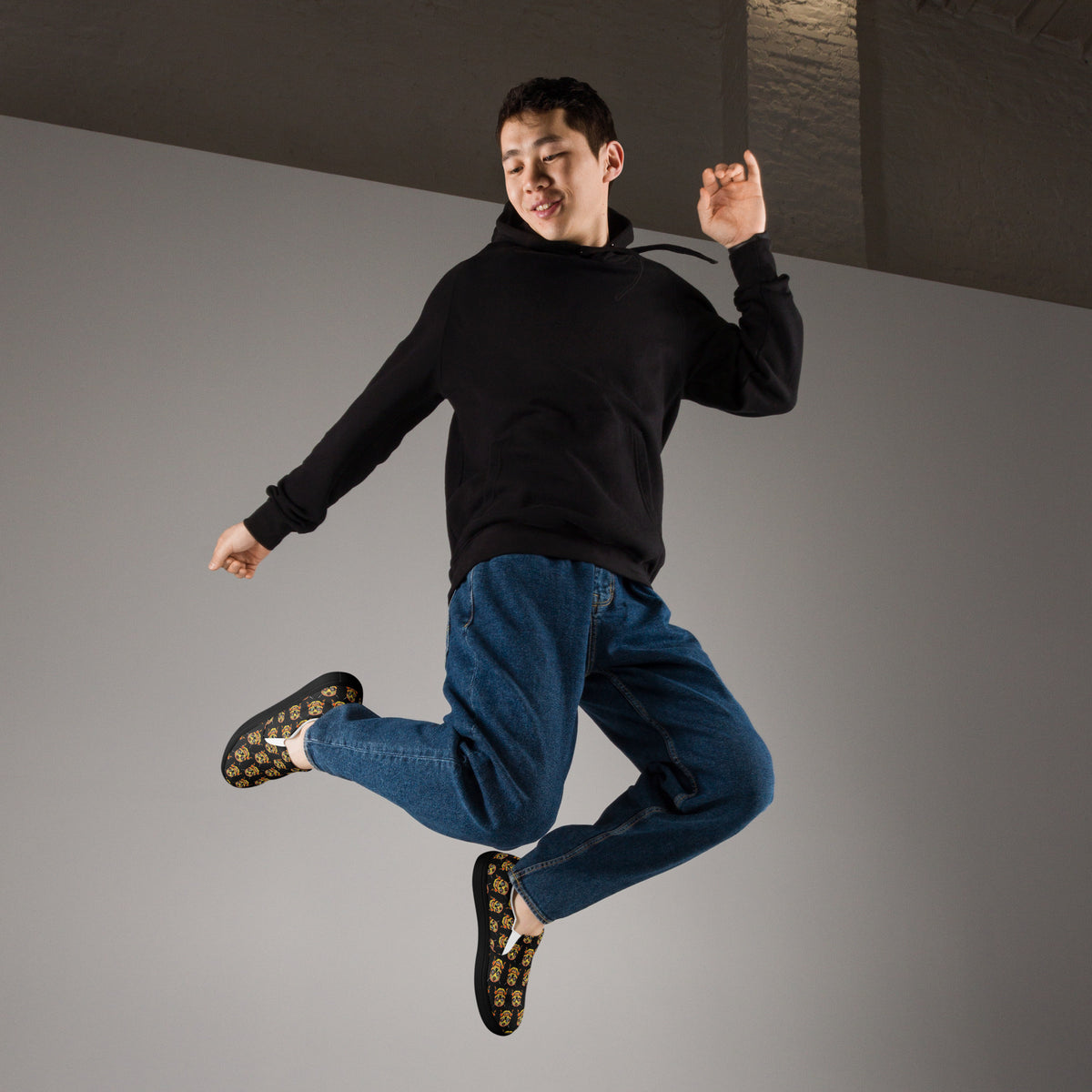 Sugar Skull Kick-Around Shoes, worn by a model mid-jump