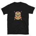Sugar Skull T-Shirt in Black, flat front view with the Sugar Skull and crossed arrows