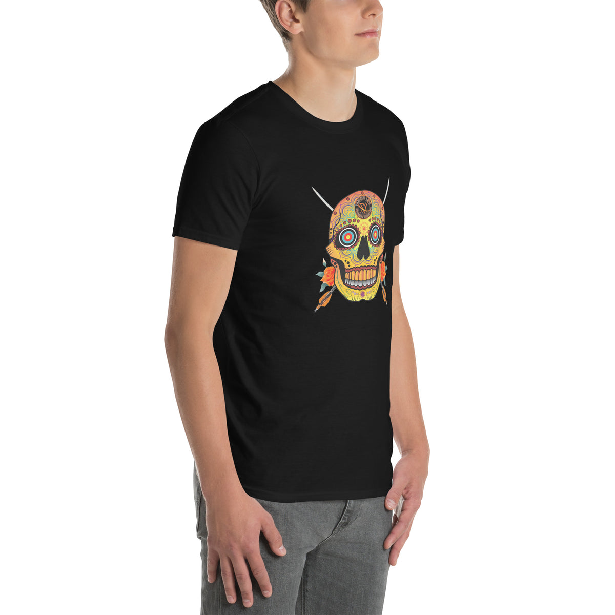 Sugar Skull T-Shirt in Black, side view on a model