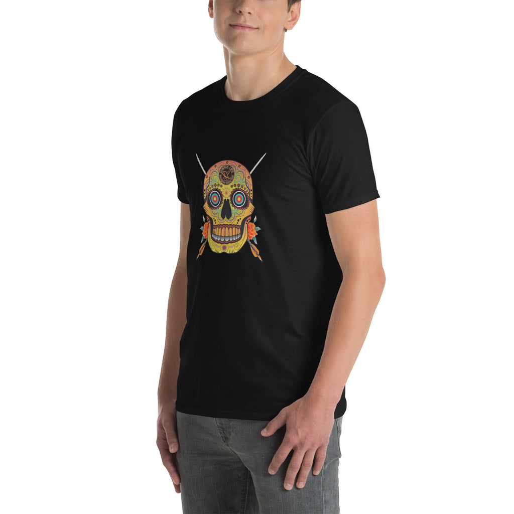 Sugar Skull T-Shirt in Black, three-quarter view on a model