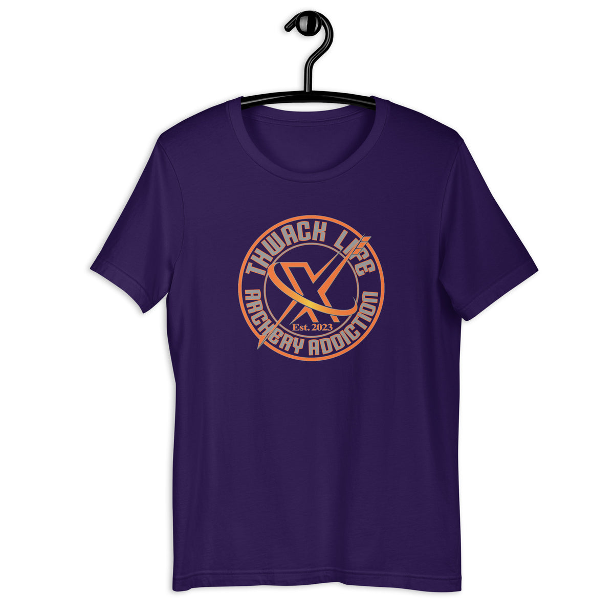 Wordmark T-Shirt in Team Purple, front view on a hanger