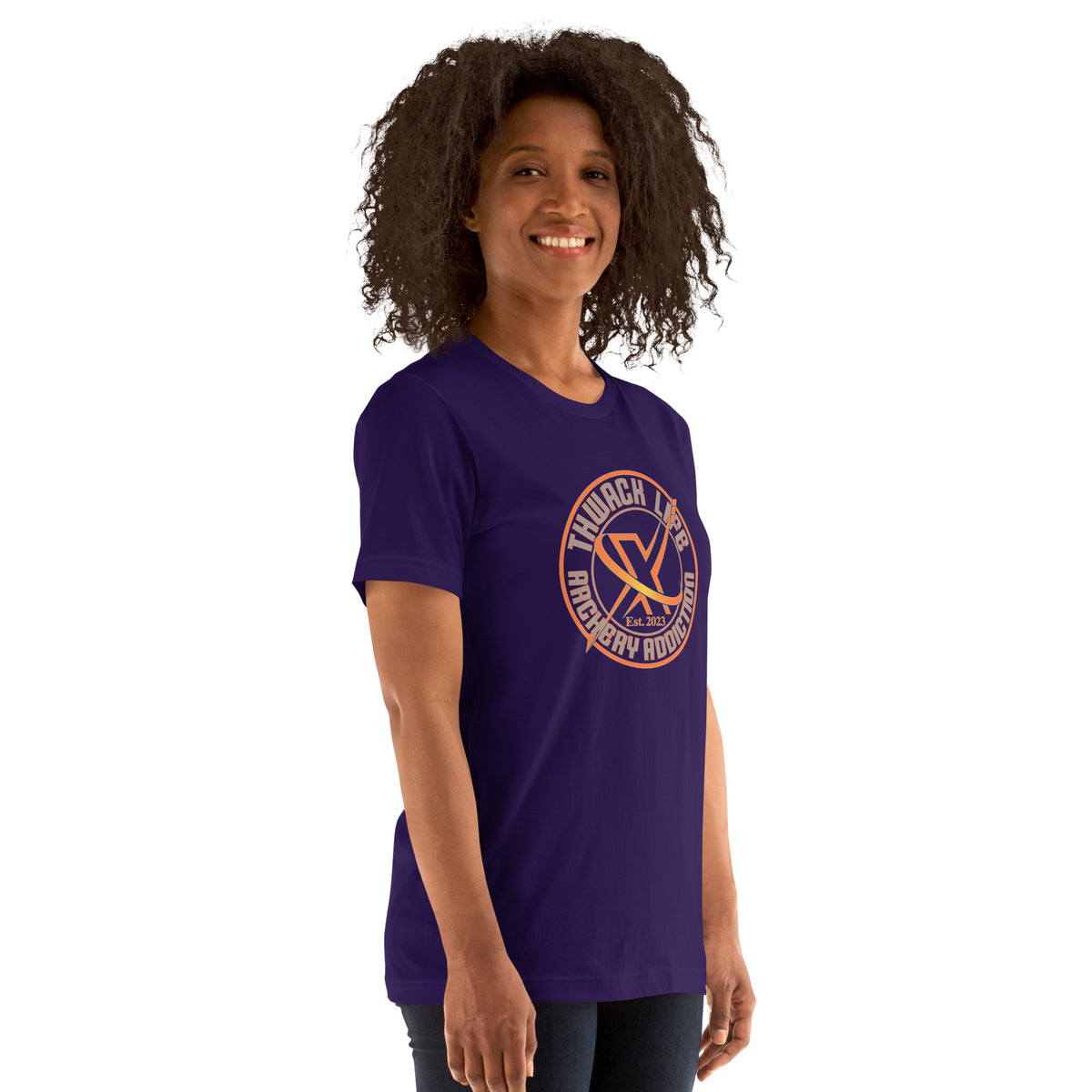 Wordmark T-Shirt in Team Purple, three-quarter view on a model