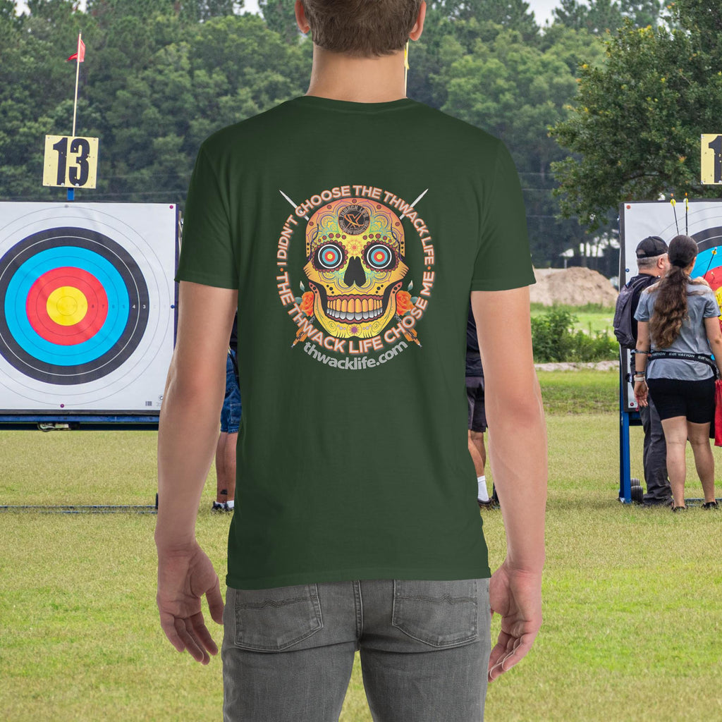 Sugar Skull two-sided t-shirt in Forest Green, back view